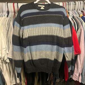 Geoffrey Beene Men's Striped Cotton Sweater, Knit Pullover, Size L